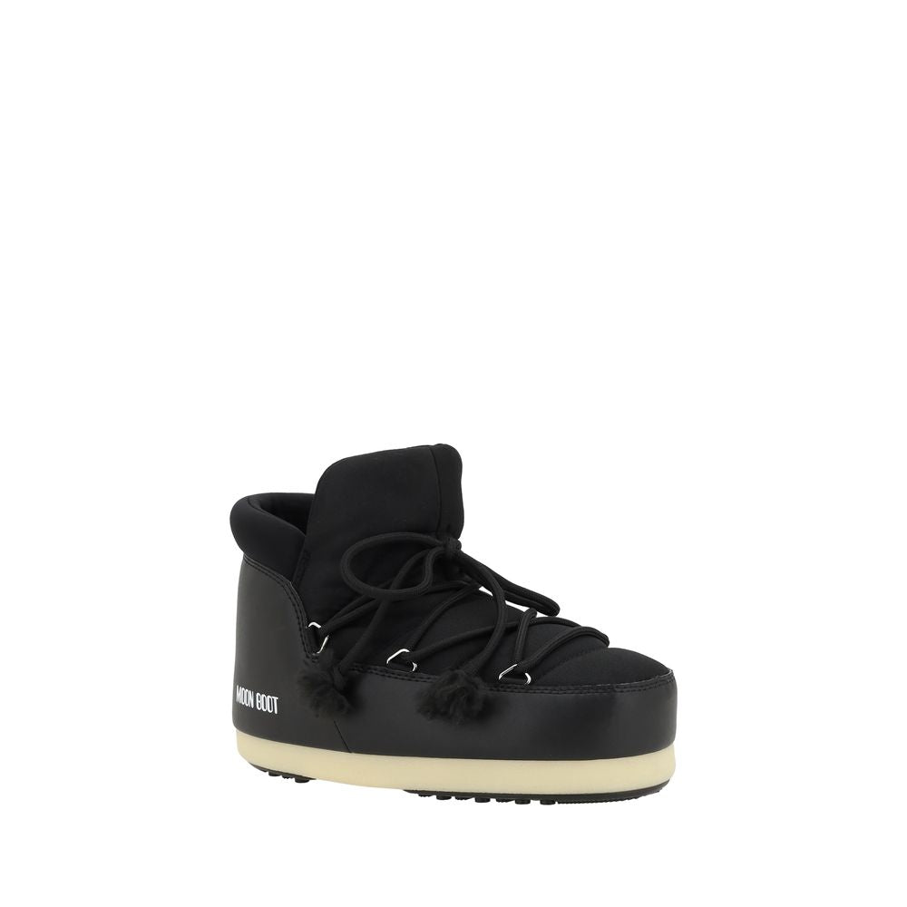 Black Polyester Lace-Up Boots
