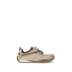 Beige Suede Leather Athletic Sneakers