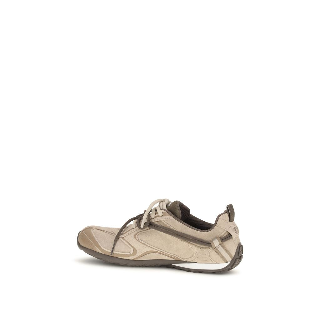 Beige Suede Leather Athletic Sneakers