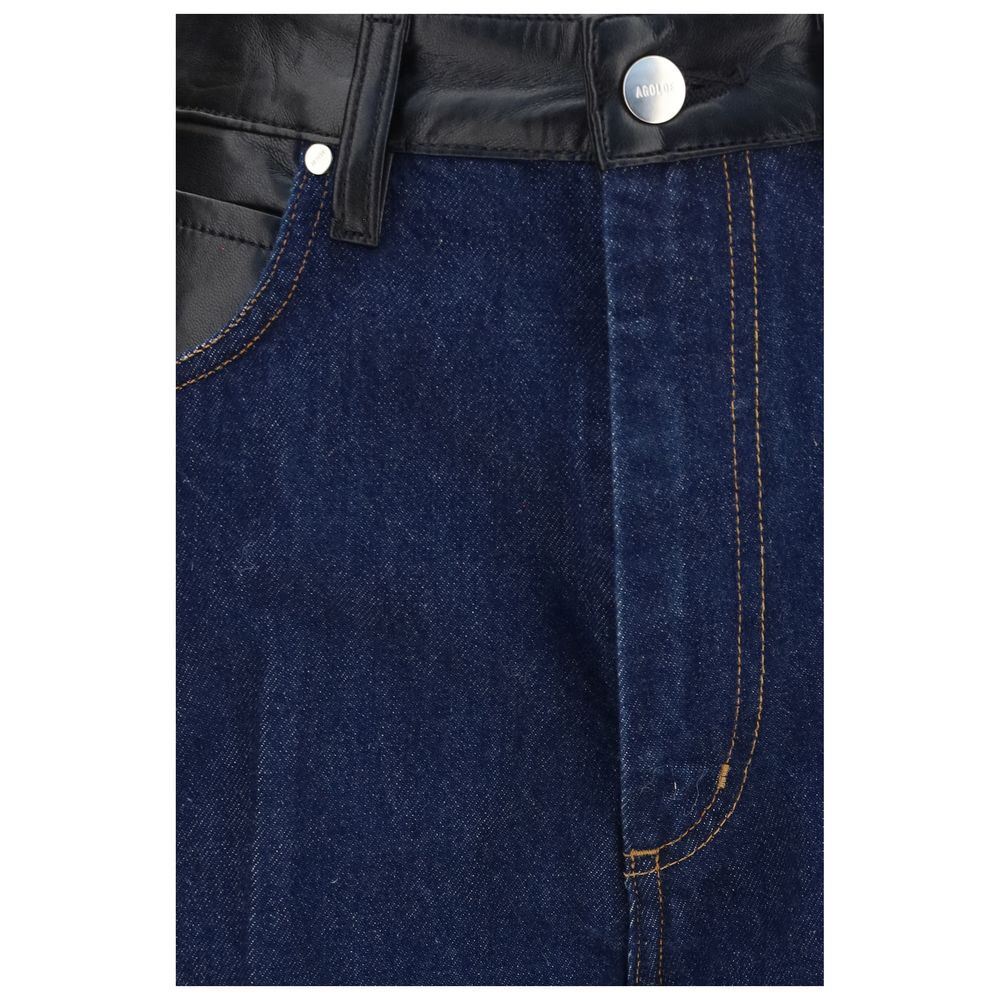Blue Recycled Cotton Straight-Leg Jeans