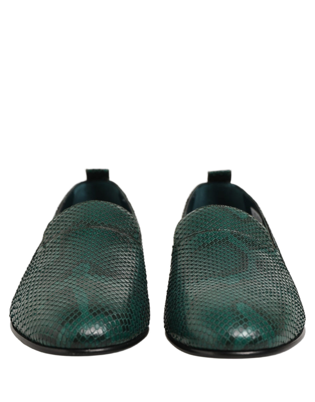 Dark Green Embossed Leather Loafers Shoes
