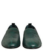 Dark Green Embossed Leather Loafers Shoes