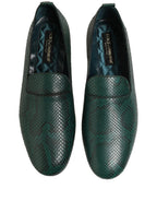 Dark Green Embossed Leather Loafers Shoes