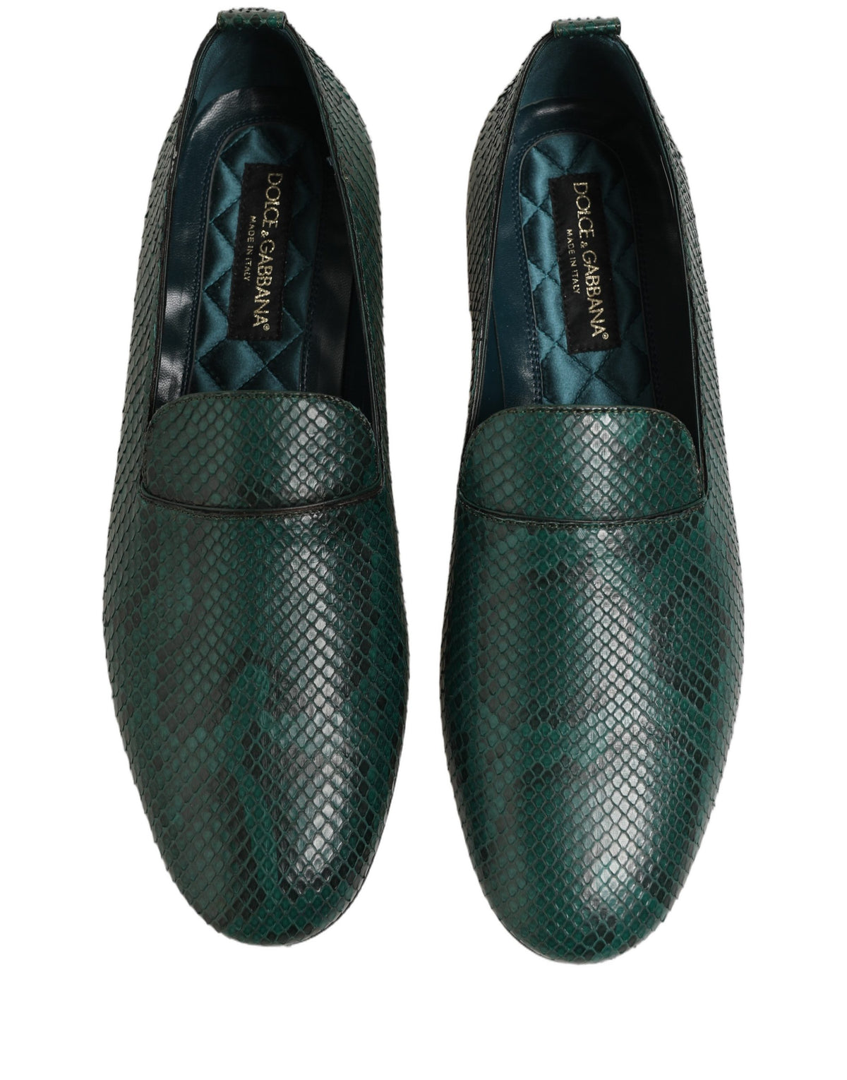 Dark Green Embossed Leather Loafers Shoes