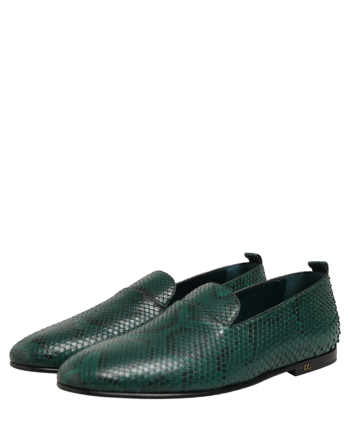 Dark Green Embossed Leather Loafers Shoes