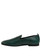 Dark Green Embossed Leather Loafers Shoes