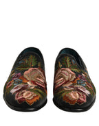 Black Velvet Floral Embroidery Loafers Shoes