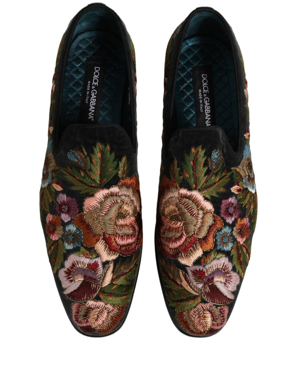Black Velvet Floral Embroidery Loafers Shoes