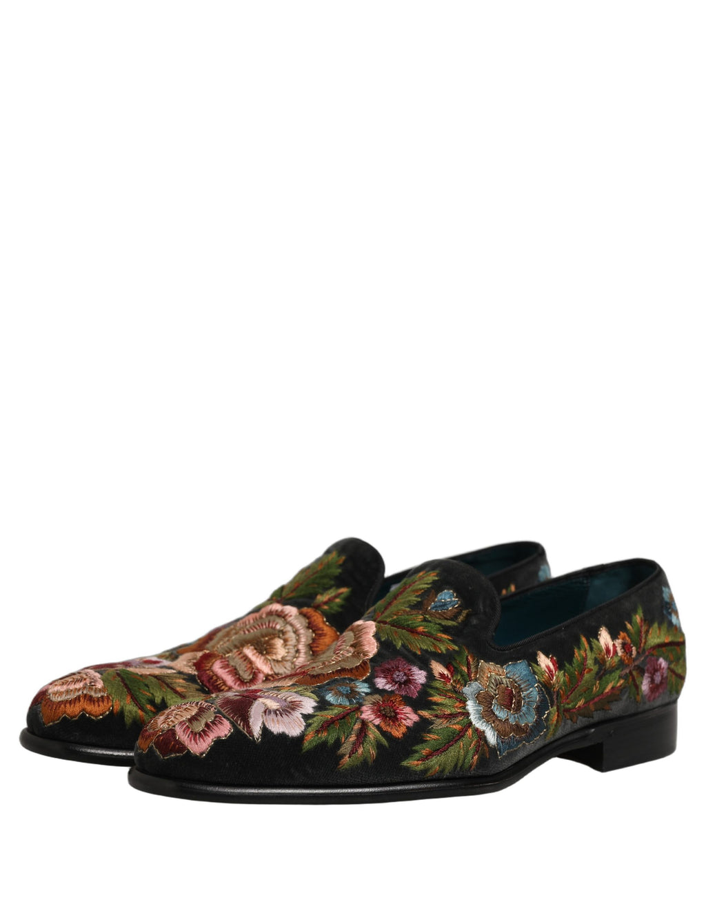 Black Velvet Floral Embroidery Loafers Shoes