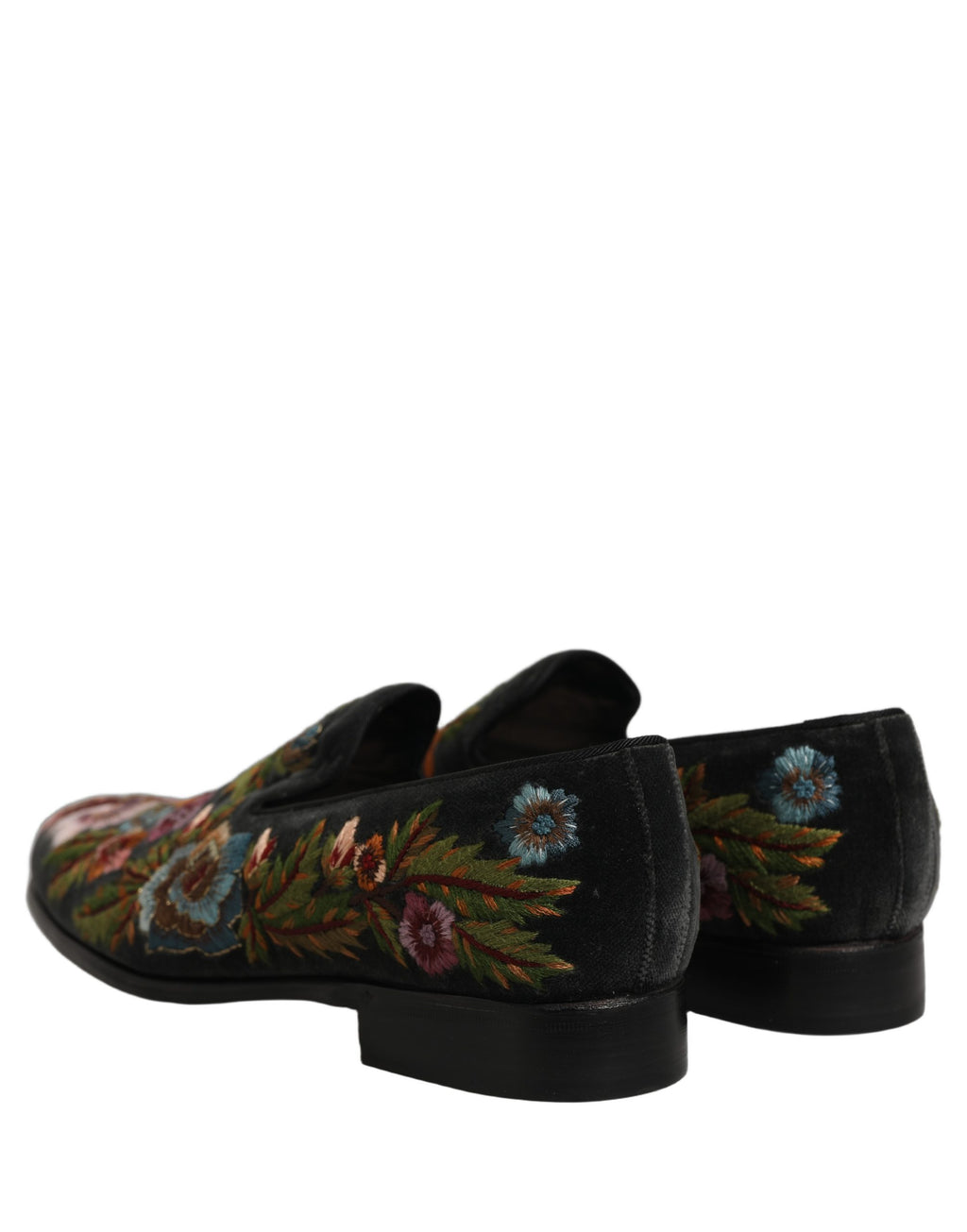 Black Velvet Floral Embroidery Loafers Shoes
