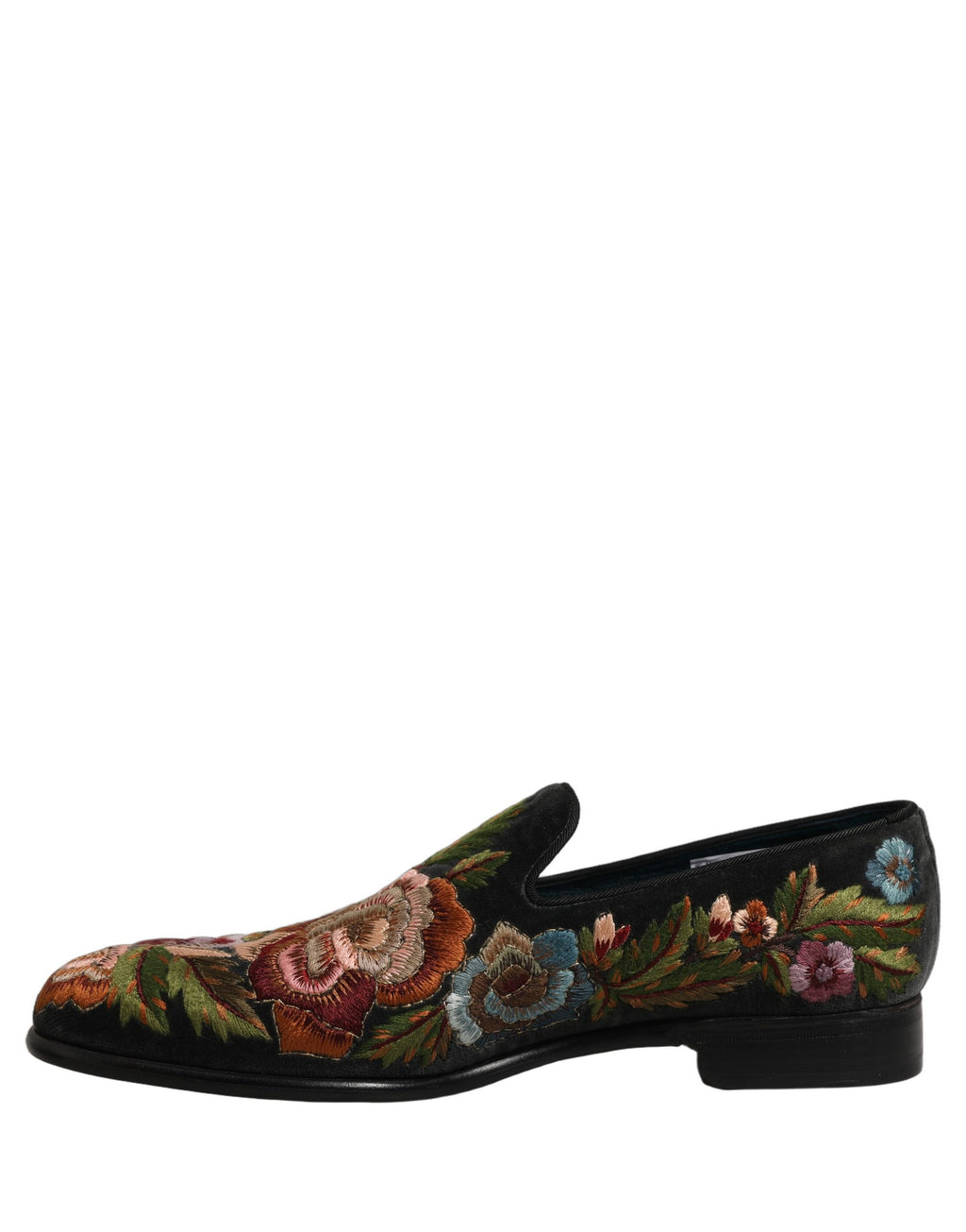 Black Velvet Floral Embroidery Loafers Shoes