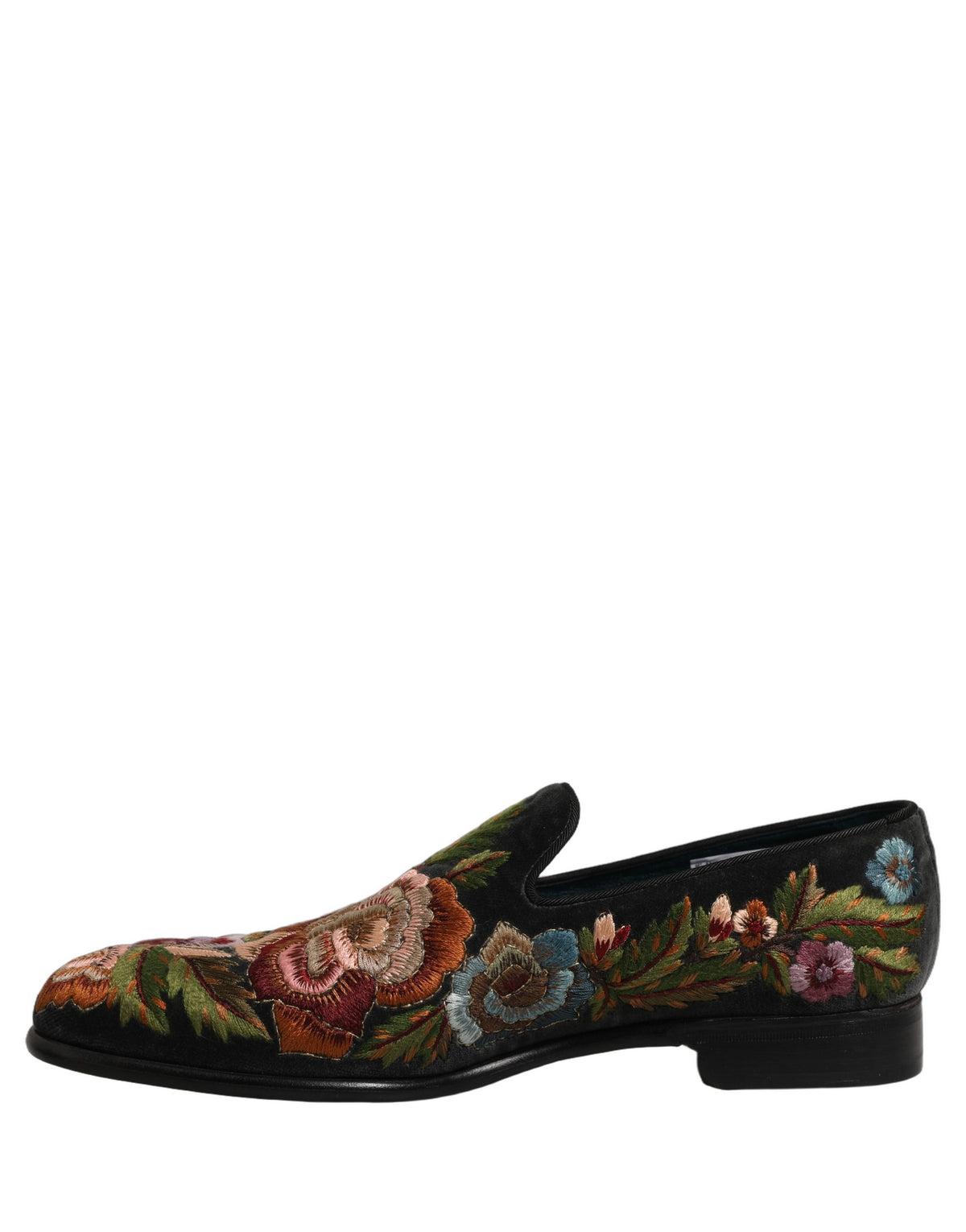 Black Velvet Floral Embroidery Loafers Shoes