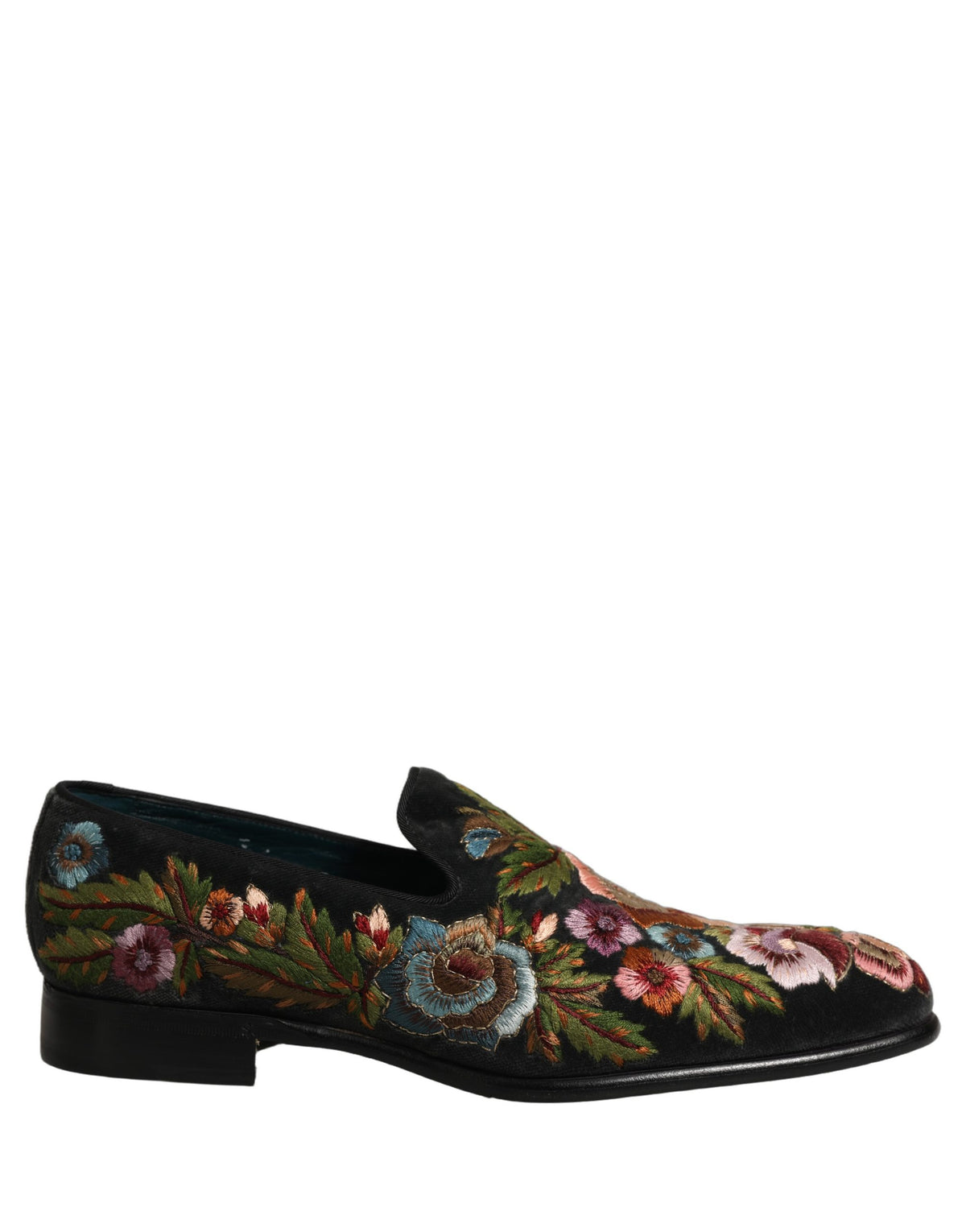 Black Velvet Floral Embroidery Loafers Shoes