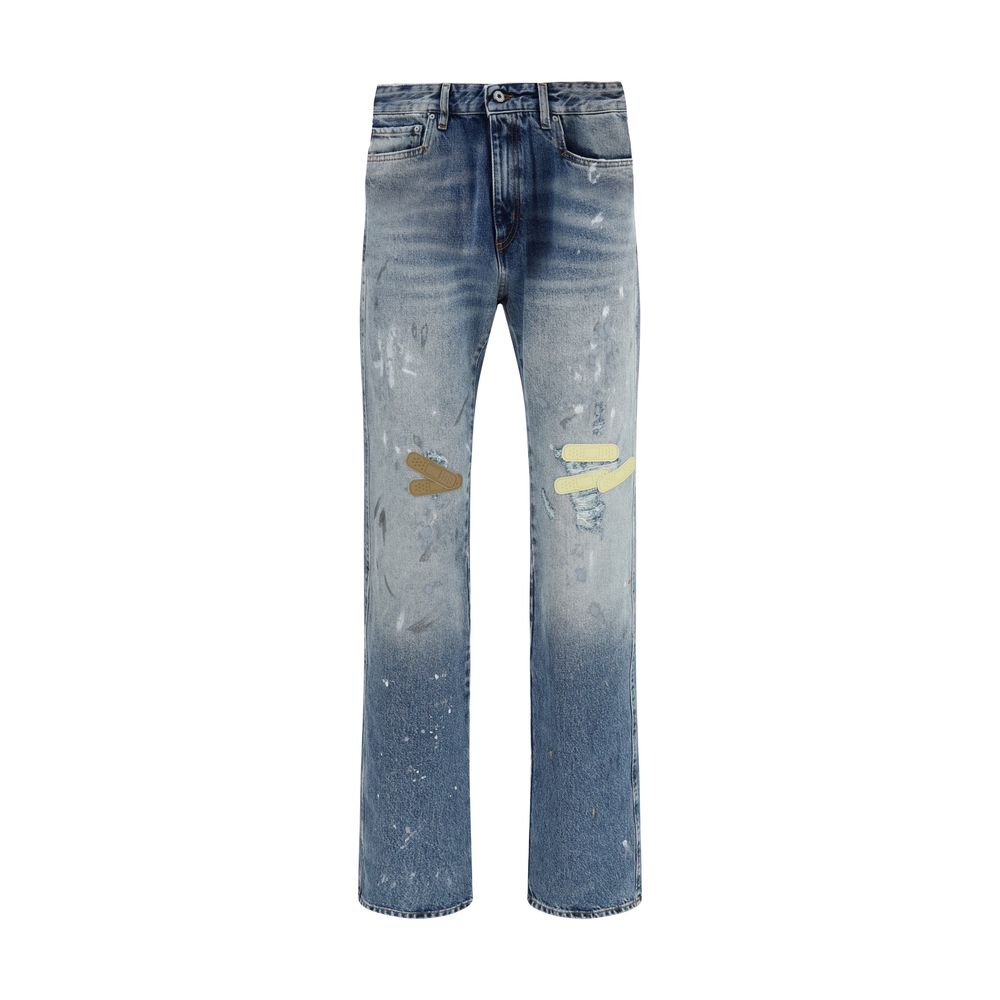 Blue Cotton Straight-Leg Jeans