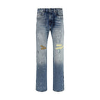 Blue Cotton Straight-Leg Jeans