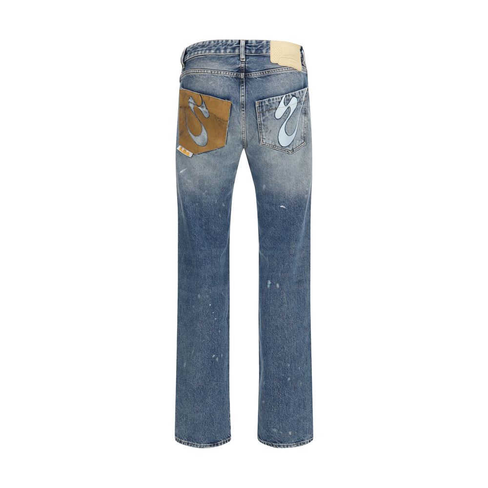 Blue Cotton Straight-Leg Jeans