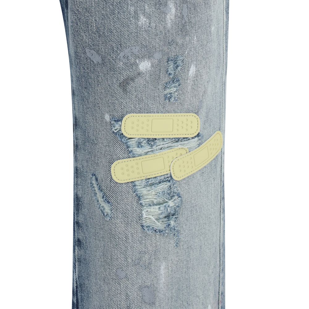 Blue Cotton Straight-Leg Jeans