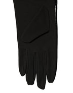 Black Polyester Patterned Short Length Gloves