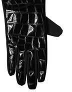 Black Polyester Patterned Short Length Gloves