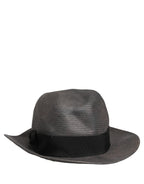 Men Gray Paper Woven Wide Brim Fedora Hat