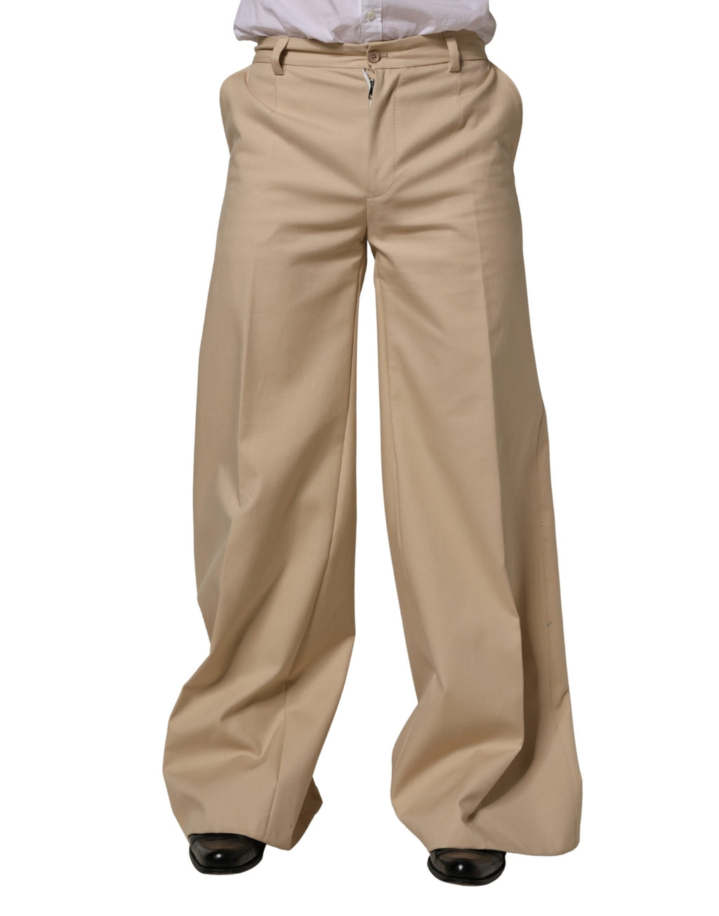 Beige Cotton Straight Men Formal Dress Pants