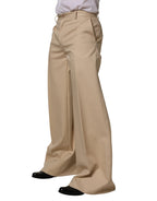 Beige Cotton Straight Men Formal Dress Pants