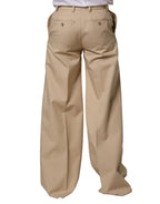 Beige Cotton Straight Men Formal Dress Pants