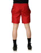 Red Polyester Drawstring Beach Shorts Swimwear