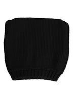 Black Cashmere Knitted Ribbed Cuff Beanie Hat