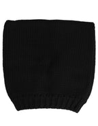 Black Cashmere Knitted Ribbed Cuff Beanie Hat