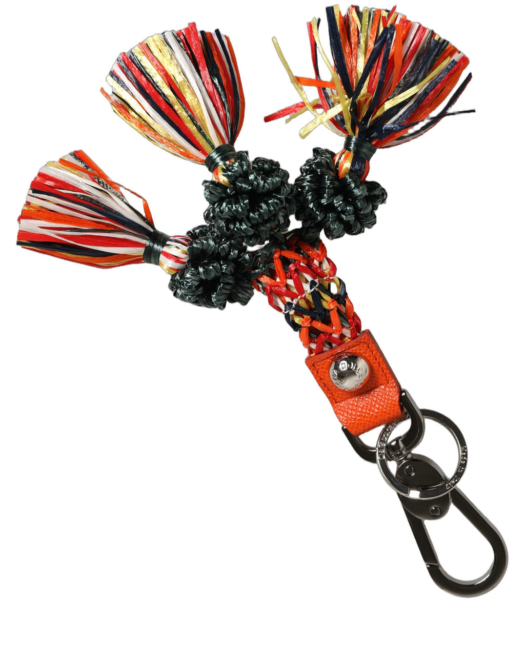 Multicolor Raffia Leather Clasp Finder Chain Keyring