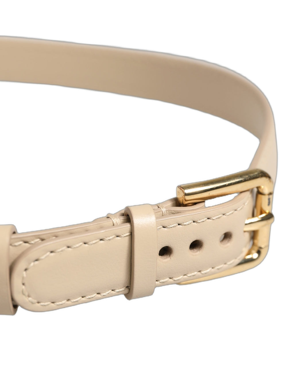 Beige Embossed Leather Gold Buckle Belt Strap Bracelet