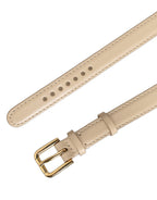 Beige Embossed Leather Gold Buckle Belt Strap Bracelet