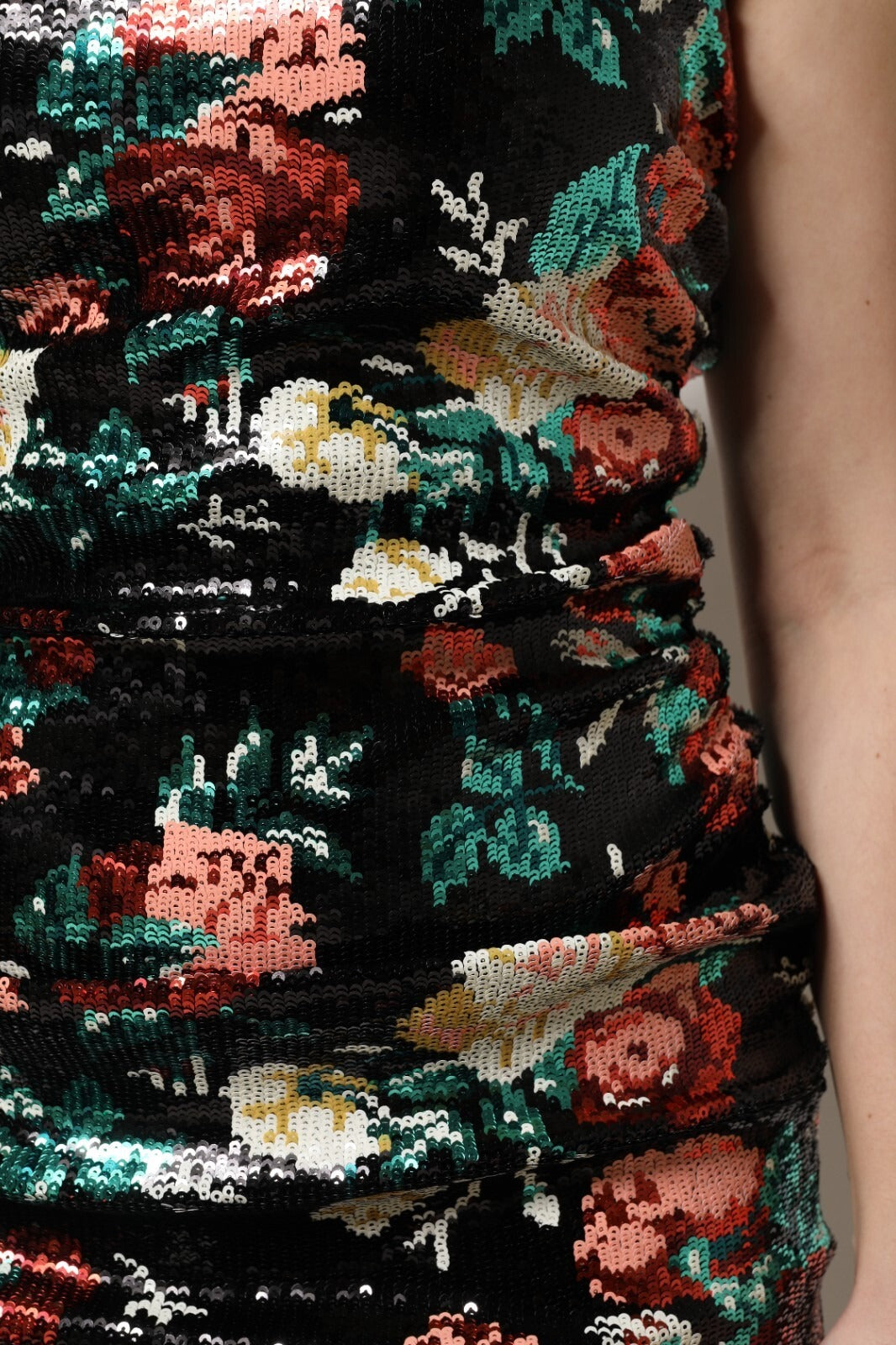 Black Floral Sequin Sleeveless Sheath Dress