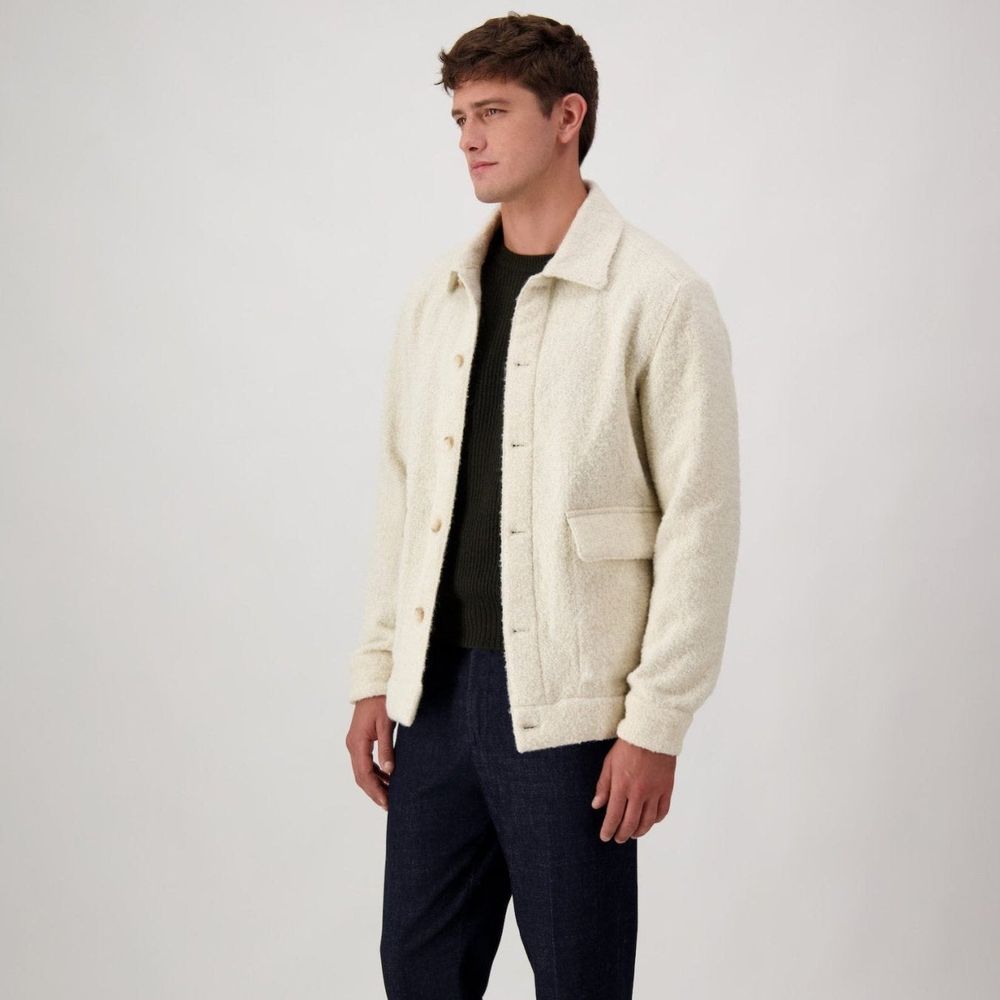 Beige Virgin Wool Full-Length Jacket