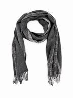 Monogram Charcoal Grey Cashmere & Wool Scarf with Fringe