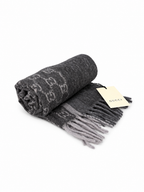Monogram Charcoal Grey Cashmere & Wool Scarf with Fringe
