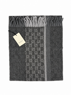 Monogram Charcoal Grey Cashmere & Wool Scarf with Fringe