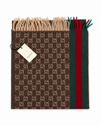 Monogram Brown Cashmere & Wool Scarf with Green & Red Web Stripe