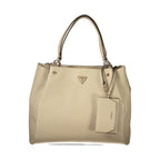 Beige Polyurethane Women's Bag with Multiple Pockets and Compartments