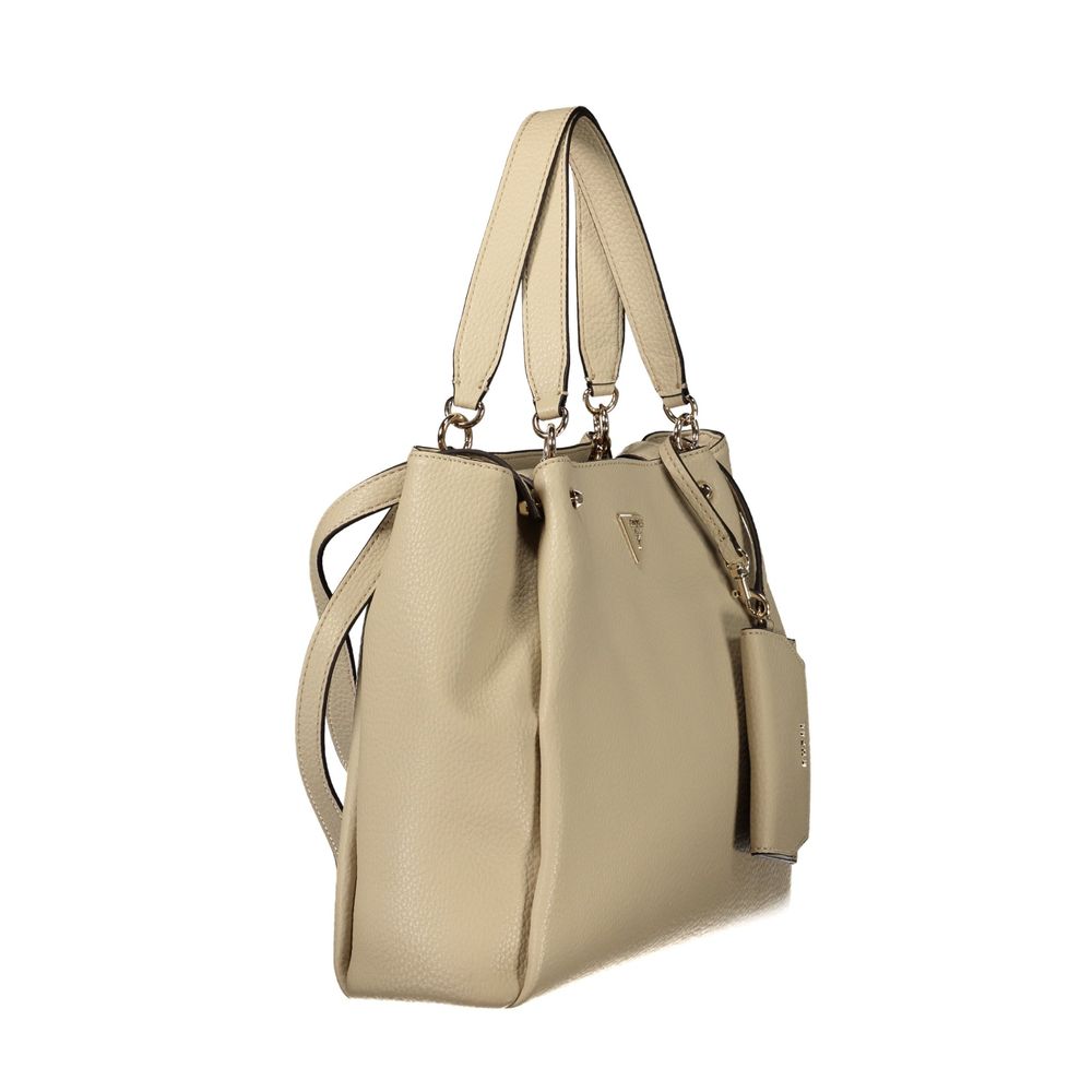 Beige Polyurethane Women's Bag with Multiple Pockets and Compartments