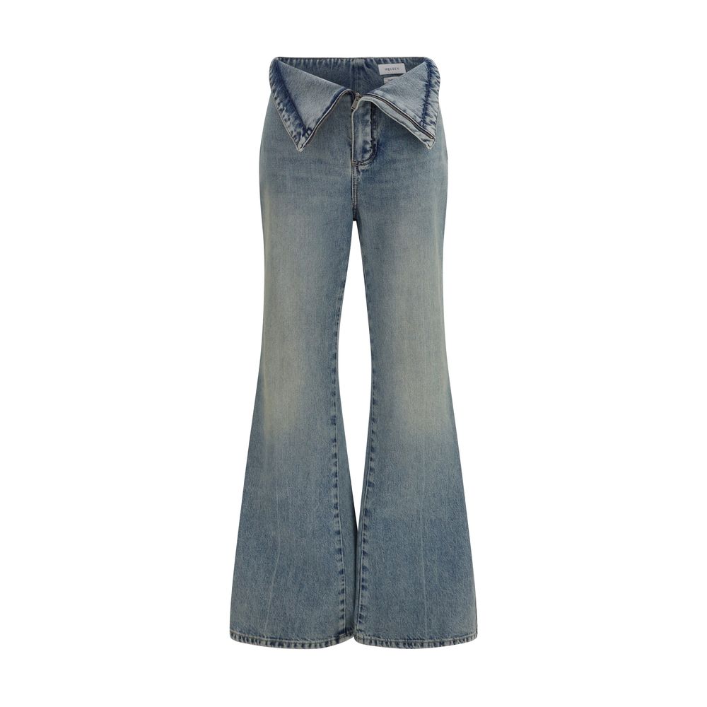 Blue Cotton Flared Jeans