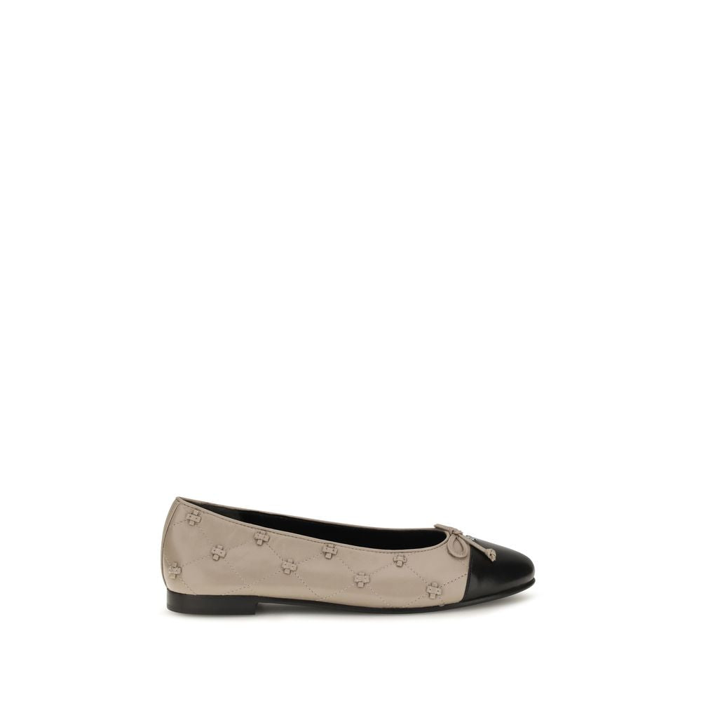 Beige Calf Leather Bos Taurus Ballet Flats