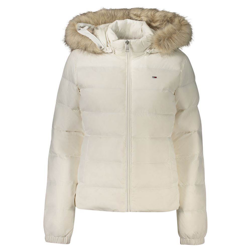 White Polyester Full-Length Jacket