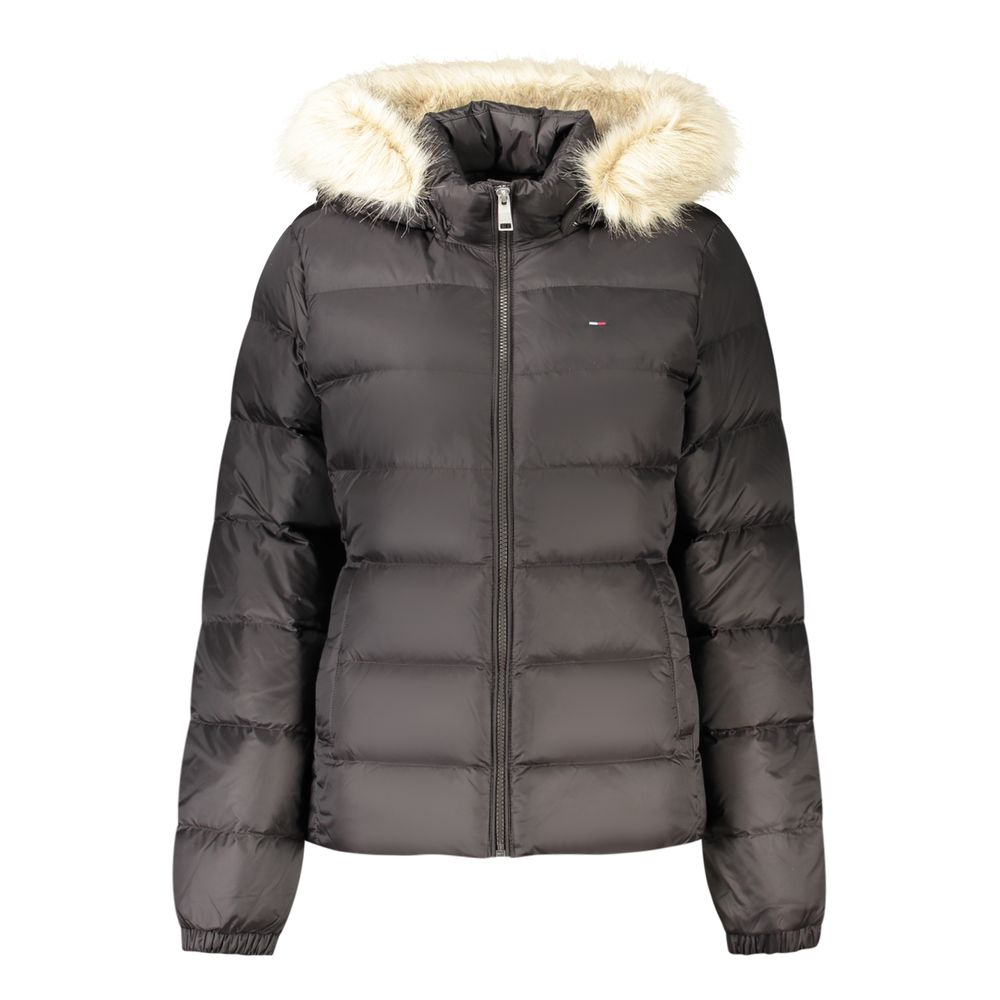 Black Polyester Full-Length Jacket