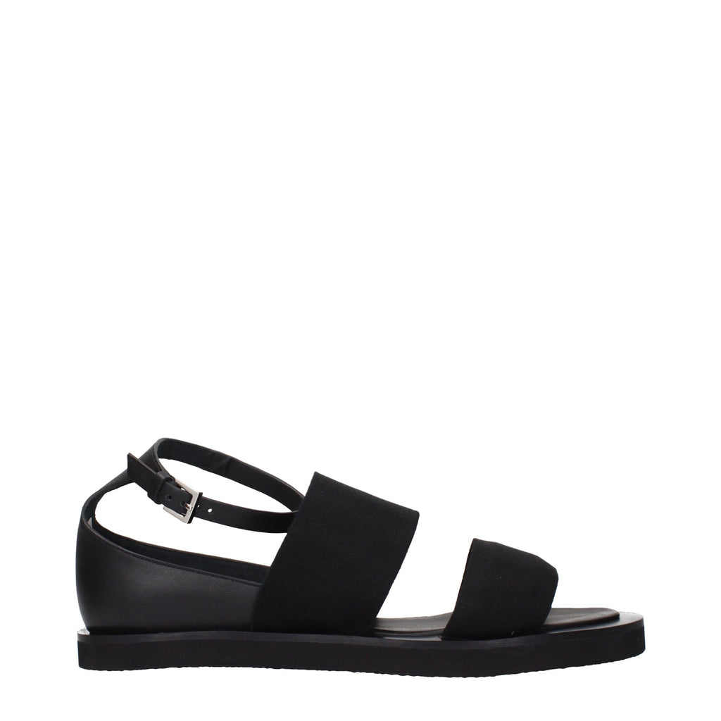 Black Fabric Flat Sandals