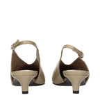 Beige Leather Mid Heel Pumps
