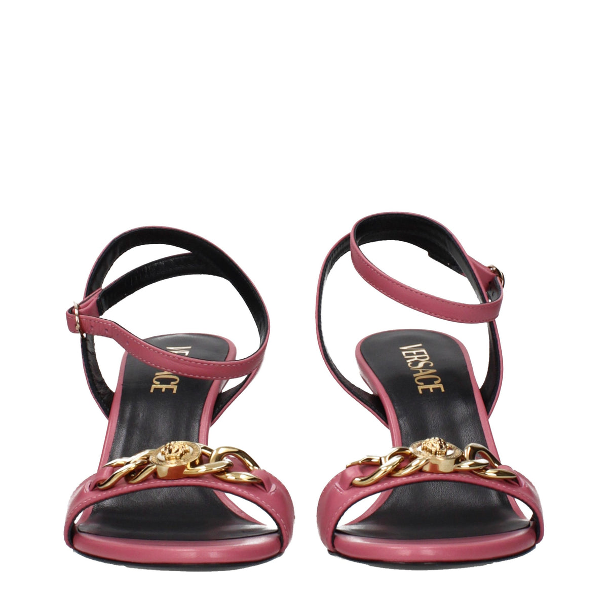 Pink Leather Stiletto Heel Sandals