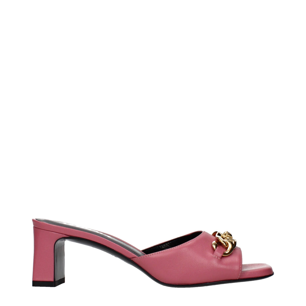 Pink Leather Flat Sandals