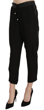 Black Polyester High Waist Cropped Trousers Pants
